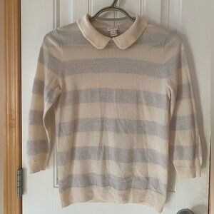 J. Crew Women's Striped Sweater - Cream and Gray